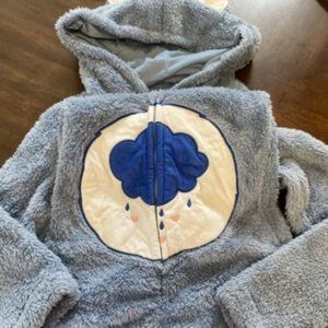 Care Bears Grumpy Adult Romper SMALL Blue Hooded PJ Shorts Fleece